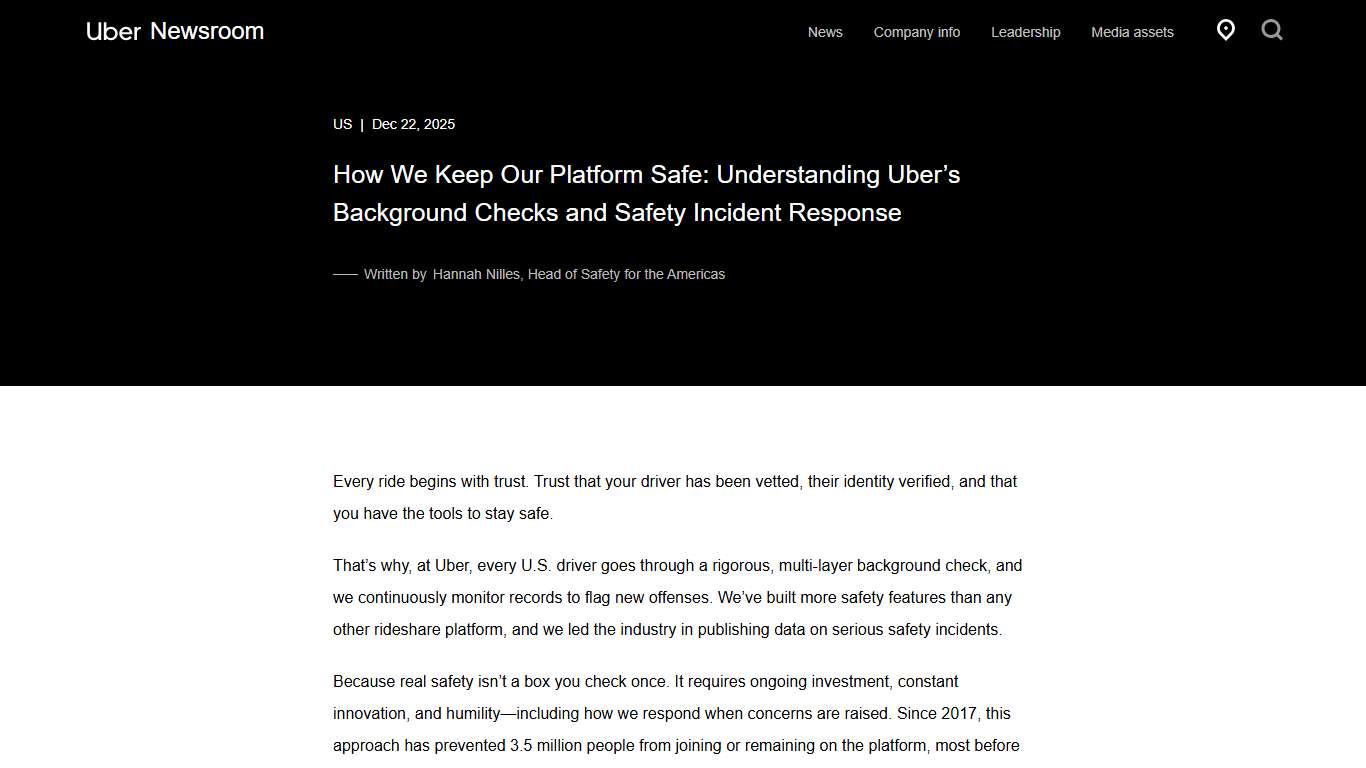 How We Keep Our Platform Safe: Understanding Uber’s Background Checks and Safety Incident Response Uber Newsroom