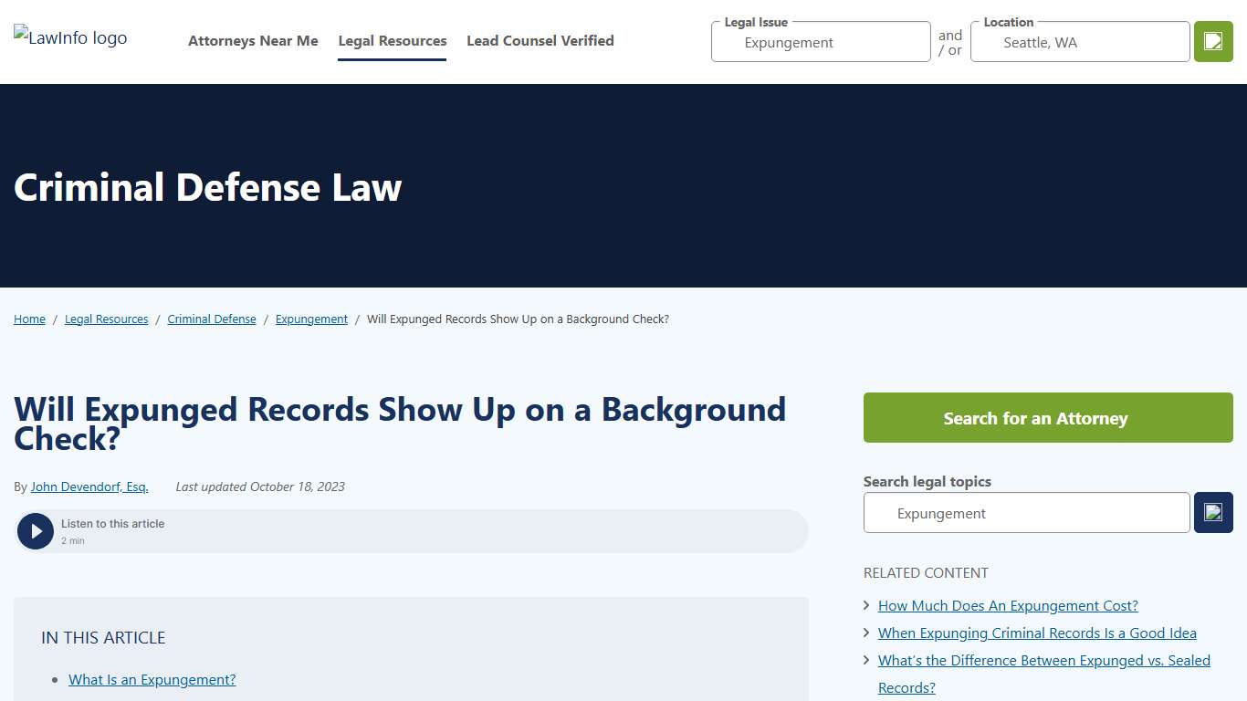 Expungement and Background Checks LawInfo