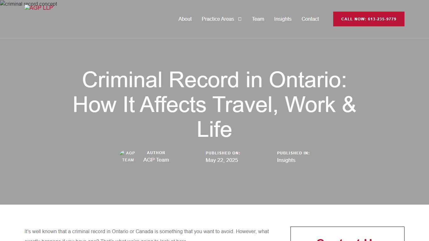Criminal Record in Ontario: How It Affects Travel, Work & Life - AGP LLP